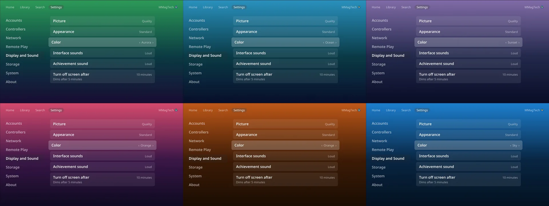 Six of the sixteen colours