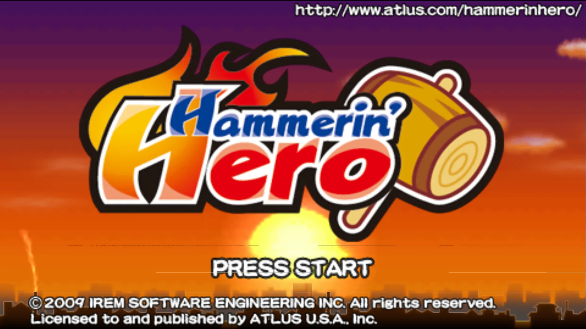 Hammerin' Hero's title screen on PSP