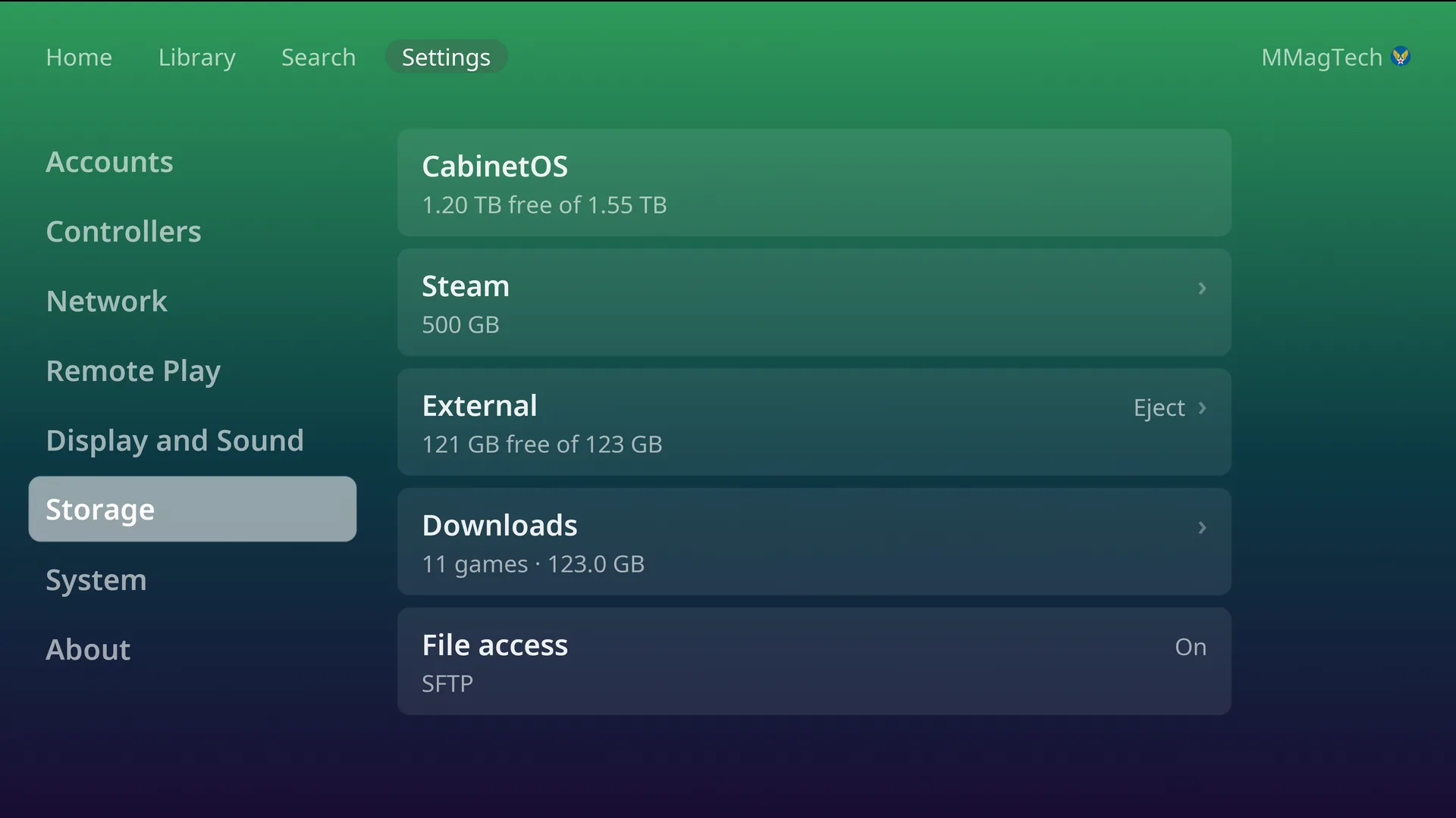 Storage in Settings